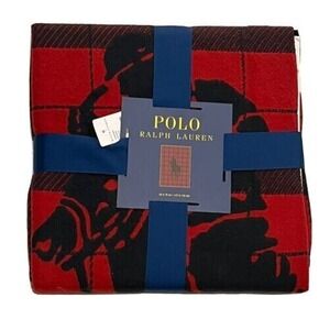 Polo Ralph Lauren Home Oakwood Cotton Throw Red Black Big‎ Pony 50 X 70